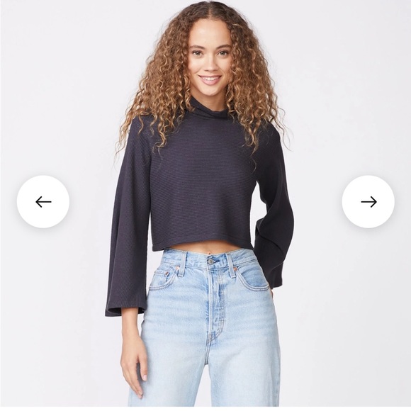 MONROW BRUSHED RIB MOCK NECK TOP - Picture 1 of 9